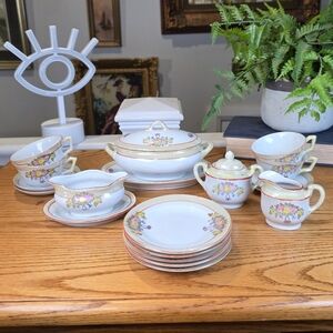 Vintage Japanese Lusterware Porcelain Tea Set - Iridescent Hand-Painted Floral